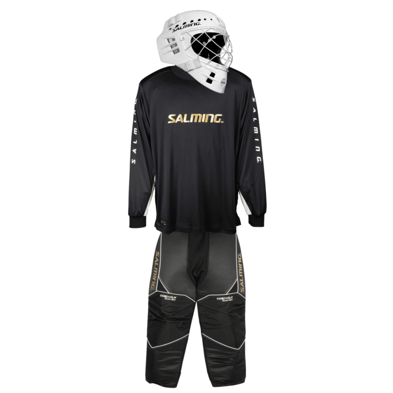 Salming zestaw bramkarski React black/white + kask Salming Phoenix Elite Helmet White Shiny