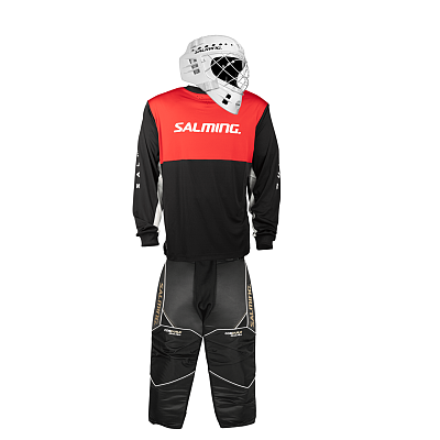 Salming zestaw bramkarski React black/red + kask Salming Phoenix Elite Helmet White Shiny