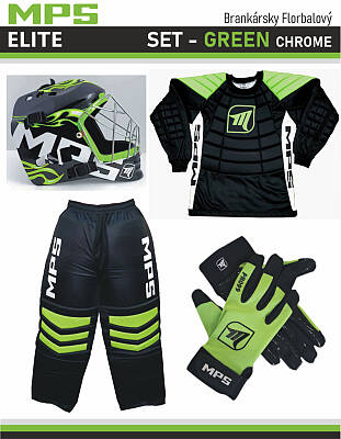 MPS ELITE zestaw bramkarski Green + kask Pro Flame - Green /Chrome + Unihokejowe rękawice MPS