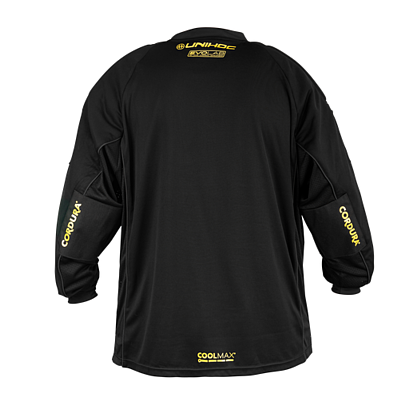 Unihoc zestaw bramkarski Alpha Evolab Black/gold + kask Unihoc Alpha Prime Evolab Gold