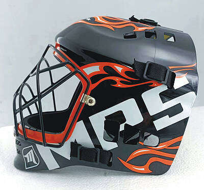 MPS ELITE zestaw bramkarski Orange + kask Pro Flame - Orange/Chrome + Unihokejowe rękawice MPS