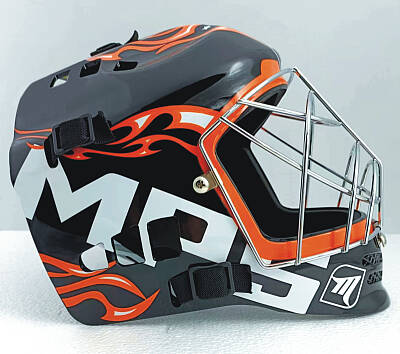 MPS ELITE zestaw bramkarski Orange + kask Pro Flame - Orange/Chrome + Unihokejowe rękawice MPS