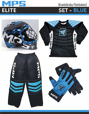 MPS ELITE zestaw bramkarski BLUE + kask Pro Flame - Black/Blue + Unihokejowe rękawice MPS