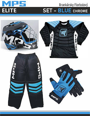 MPS ELITE zestaw bramkarski BLUE + kask Pro Flame - Blue/Chrome + Unihokejowe rękawice MPS