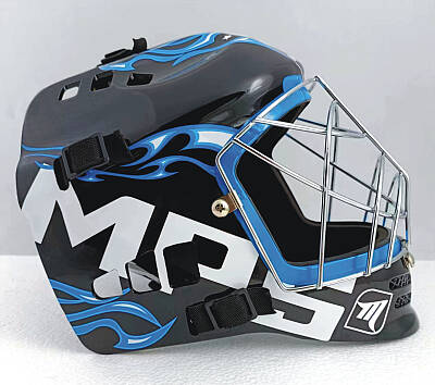 MPS ELITE zestaw bramkarski BLUE + kask Pro Flame - Blue/Chrome + Unihokejowe rękawice MPS